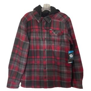 Tony Hawk Flannel Shacket Mens Small Red Gray Plaid Sherpa Lined Button NWT
